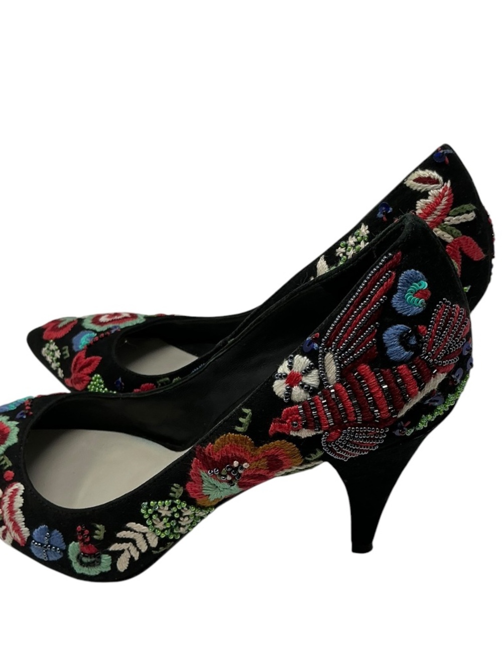 Alice + Olivia Embroidered Beaded Velvet Floral Pointed Toe Pumps Size 7 - Picture 12 of 16